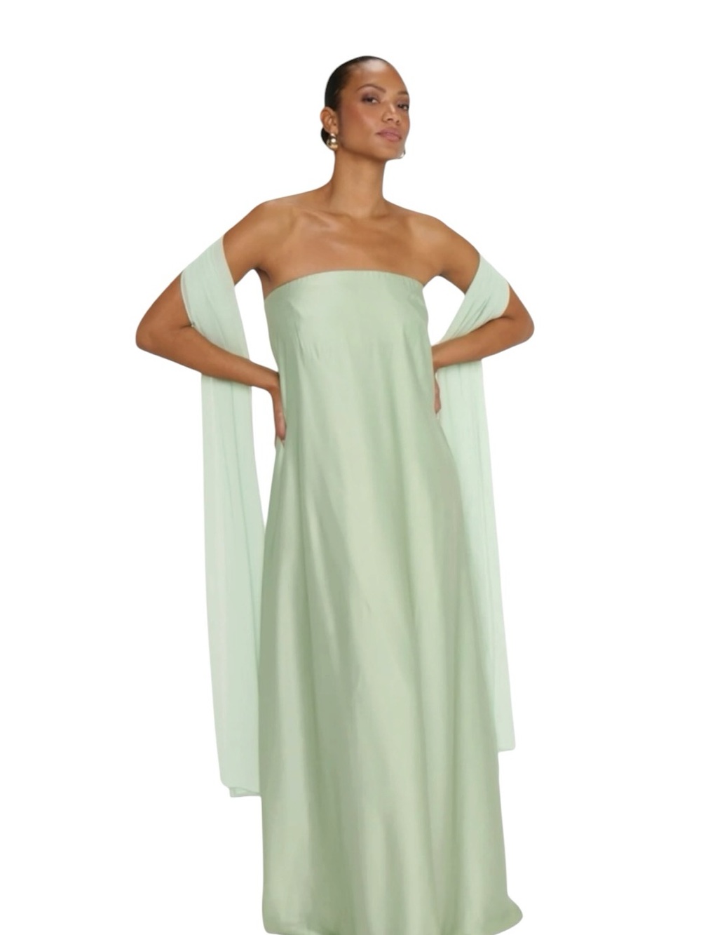 Show Me Your Mumu Tinsley Tube Dress Womens Large Pistachio Luxe Satin Side Zip - Picture 13 of 13